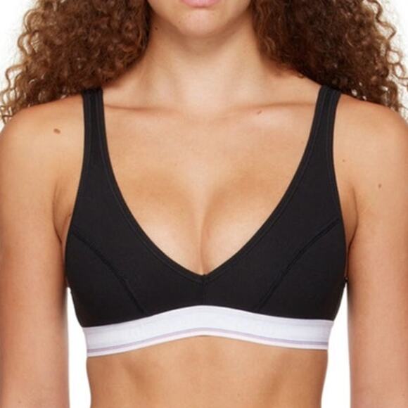 Alexander Wang Black V-Neck Bralette Black White Pack Of 3 Rib Knit Loungewear - Picture 1 of 7